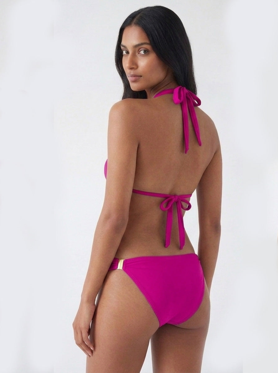 Solid Brief Bikini Bottom with Gold Details