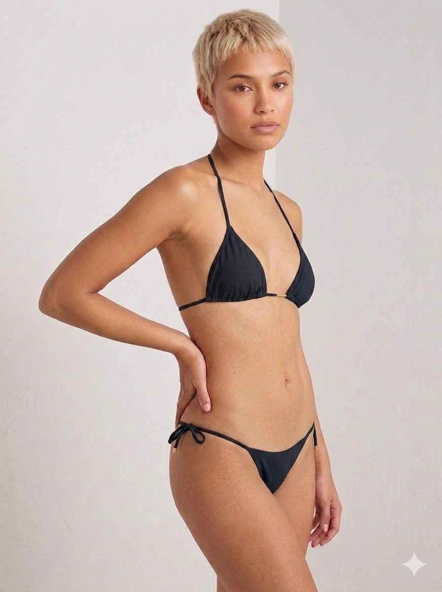 Solid Black Sliding Triangle Bikini Top