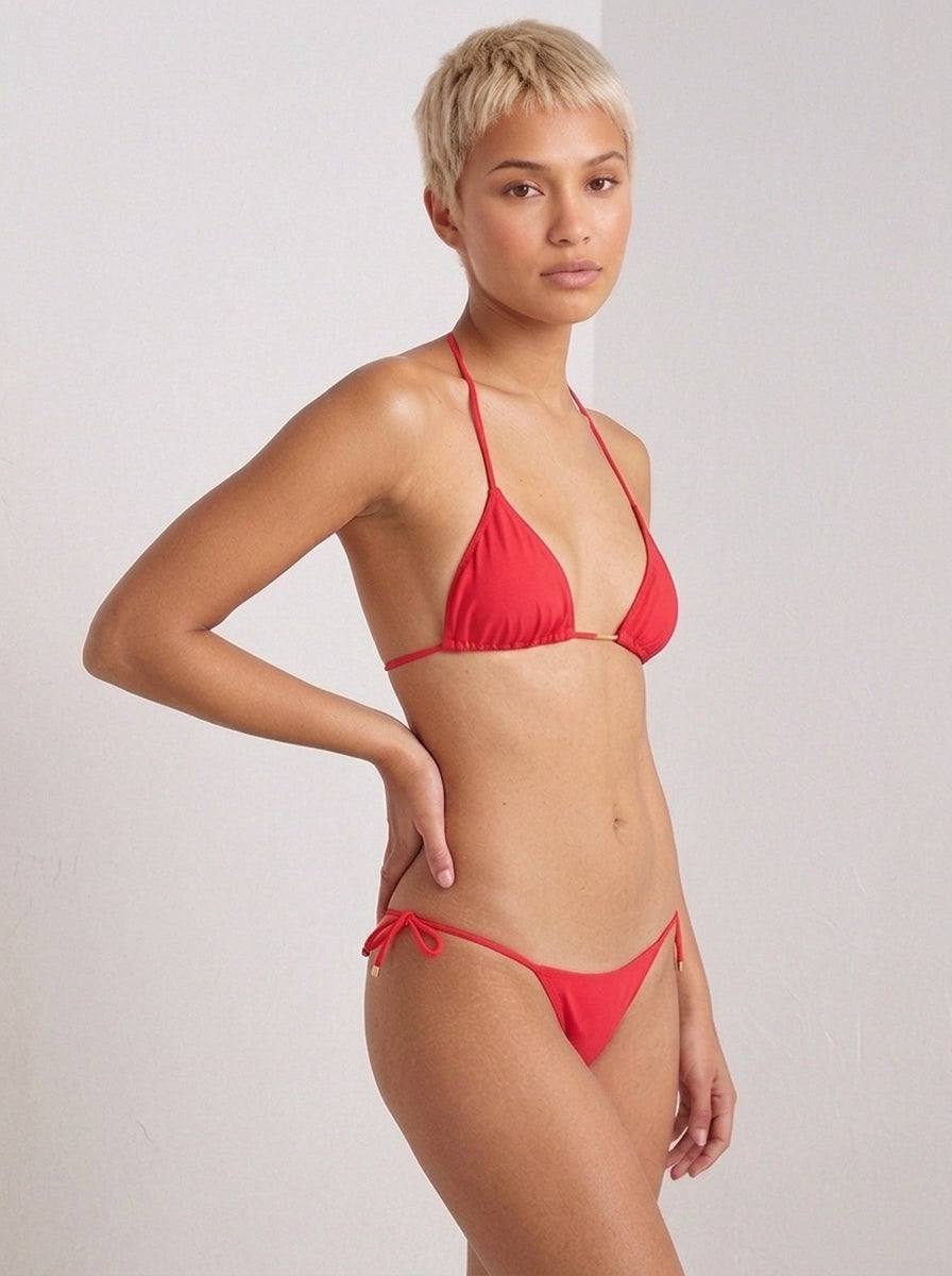 Solid Orange Sliding Triangle Bikini Top