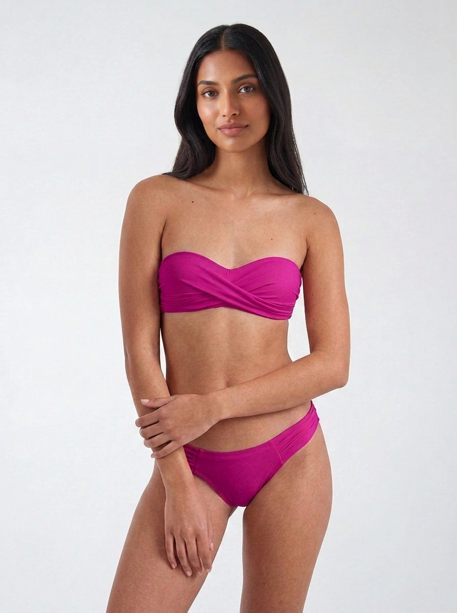Solid Twisted Padded Bandeau Bikini Top
