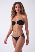 Solid Padded Bandeau Bikini Top with Gold Ring
